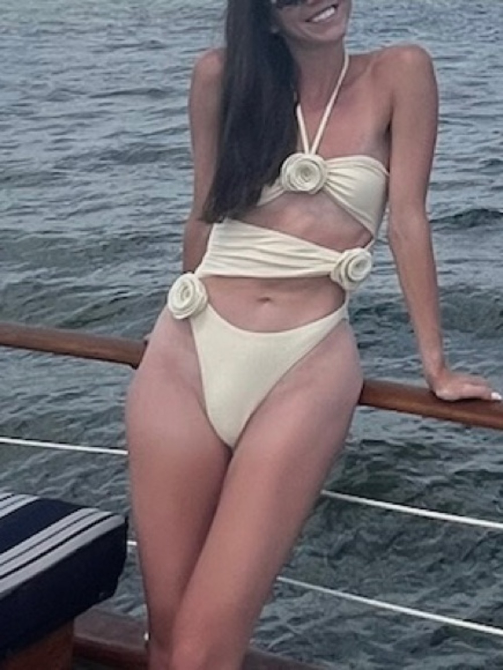 Same Floral-Appliquéd Cutout Swimsuit in Ivory - Picture 4 of 4